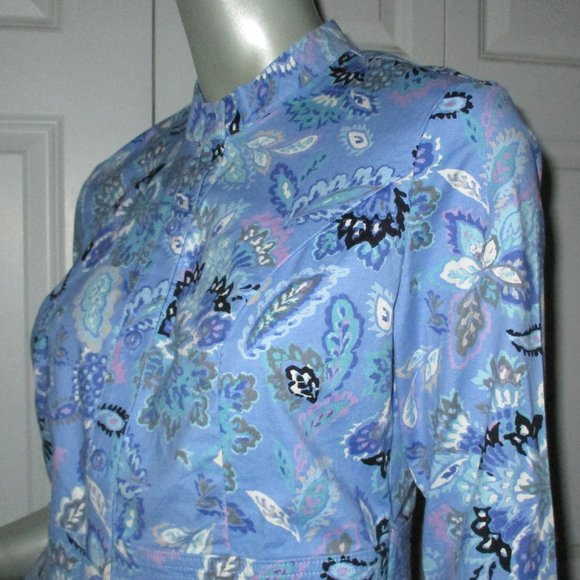 SIGRID OLSEN Blue Floral Pattern Button Shirt 3/4 Sleeves - Picture 3 of 7